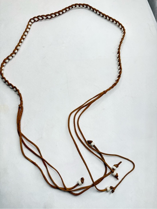 Accessories - Brown Boho Leather belt White Beads